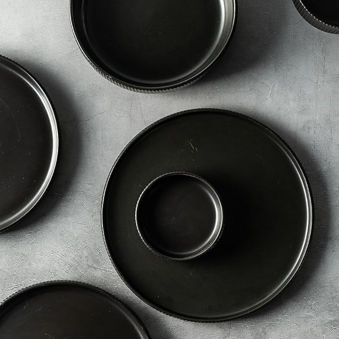 Ceramic Tableware Nordic Ceramic Tableware Matte Glazed Style Dishes Sets Salad Soup Bowl Flat Plate Dinnerware Dinner Set,Black 4 Person Set