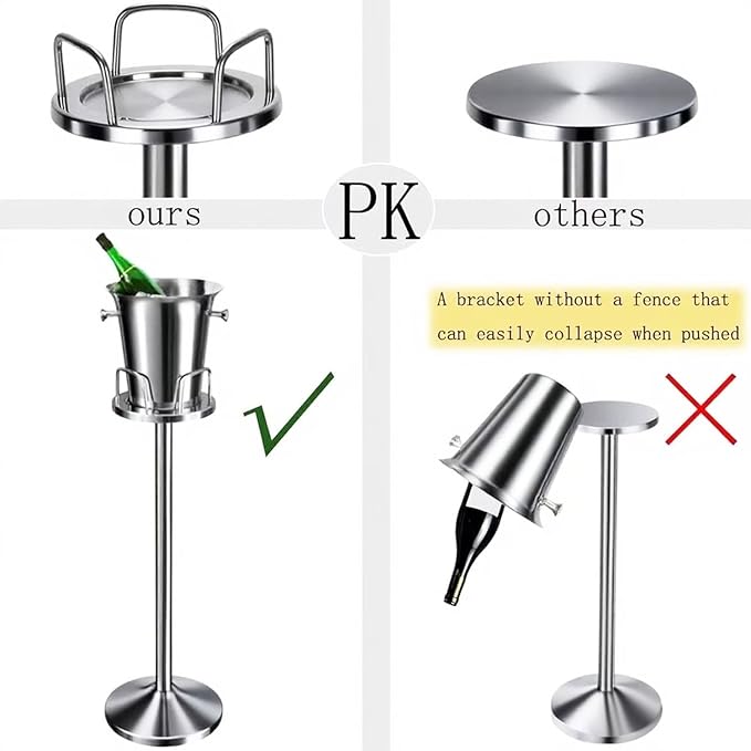 Ice Bucket with Stand Christmas Stainless Steel Standing Bucket Ice Cube Container, Wine Bucket on Rack Gold Champagne Ice-Bucket for Wine Beer KTV Club Bar BBQ Party Wedding, 12lb 5L