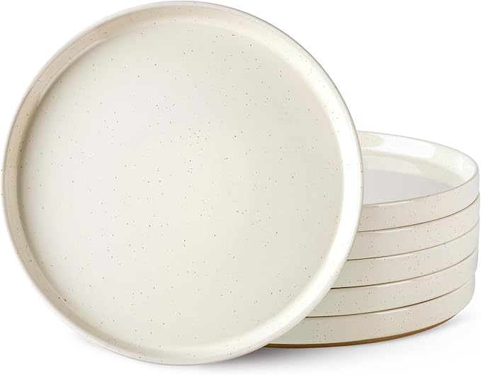 Ceramic Dinner Plates Set of 6, 10.25 Inch Stoneware Plates for Kitchen,Modern Flat Dinnerware Dishes Set,Microwave& Dishwasher Safe, Scratch Resistant-Beige
