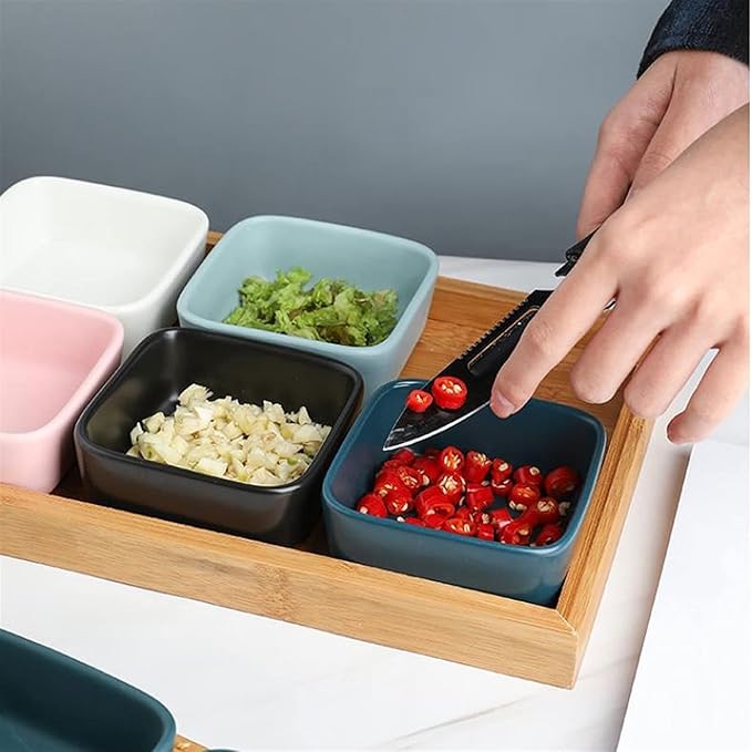 Sauce Dish 2pcs Snack Serving Platter with Tray Ceramic Fruit Appetizer Nuts Vinegar Serving Plate Sauce Dish for Home Party Restaurant(Two Compartments) Dipping Bowls (A)