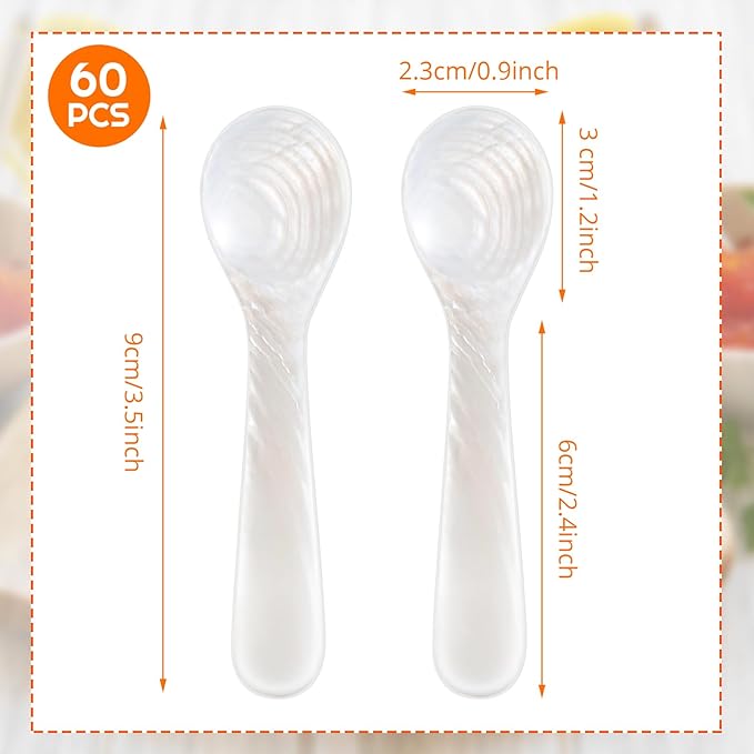 Patelai 60 Pieces Set of Caviar Spoons Mother of Pearl Spoons with Handcraft Round Handle for Caviar, Egg, Ice Cream, Coffee, Kitchen, Restaurant Serving for Valentine Favors (9cm/3.54 Inch)