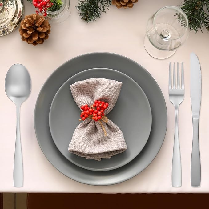 Tofficu Dinner Flatware Set 316 Stainless Steel Utensil Set Silverware Forks and Spoons Silver Dishwasher Safe Tableware for Daily Use and Parties