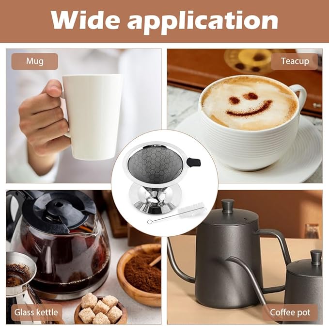 Pour Over Coffee Dripper, Paperless Coffee Filter, Pour Over Drip Coffee Filter, Stainless Steel Reusable Filter Easy Clean Maker Pour Over Coffee Dripper Double Mesh With Brush