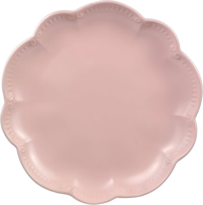 Sango 12 Pieces Scalloped Dinnerware Set, Modern Pink Dishes for 4, Premium Serving Plates & Bowls Sets, Chip & Scratch Resistant, Ceramic Dishware, Kitchen Dish, Microwave & Dishwasher Safe, Bethany