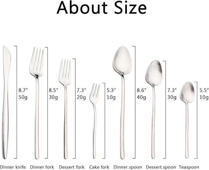 JASHII Modern Silverware Set - 20 Pieces Cutlery Set Matte Silver - Brushed 304 Stainless Steel Flatware Set - Narrow and Long Handle - for Home Dinner and Restaurant