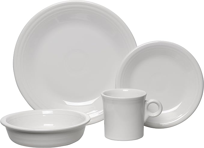 Fiesta® 4-Piece Classic Rim Place Setting – Durable Ceramic, Lead-Safe, Dishwasher/Microwave/Oven Safe – Made in USA Dinnerware - White