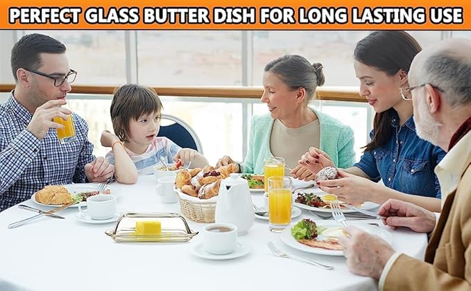 Kangaroo Decorative Clear Glass Butter Dish with Lid for Countertop & Refrigerator - Crystal Covered Butter Tray Storage Container Holder for Counter & Fridge - Best Thanksgiving Butter Dish with Lid
