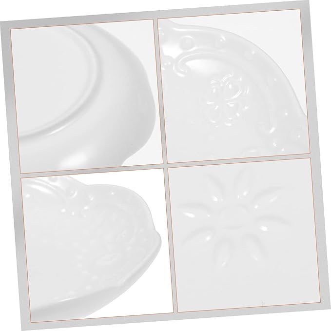 Ceramic Appetizer Plates Set of 2 White Flower Embossed Dipping Sauce Dishes for Snacks and Souffle Small Porcelain Serving Plates
