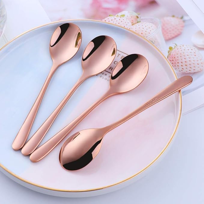 BuyGo 4-Piece Espresso Coffee Spoon 6 Inch Rose Gold Small Teaspoon Copper Mini Spoons for Cake Dessert Appetizer, Dishwasher Safe