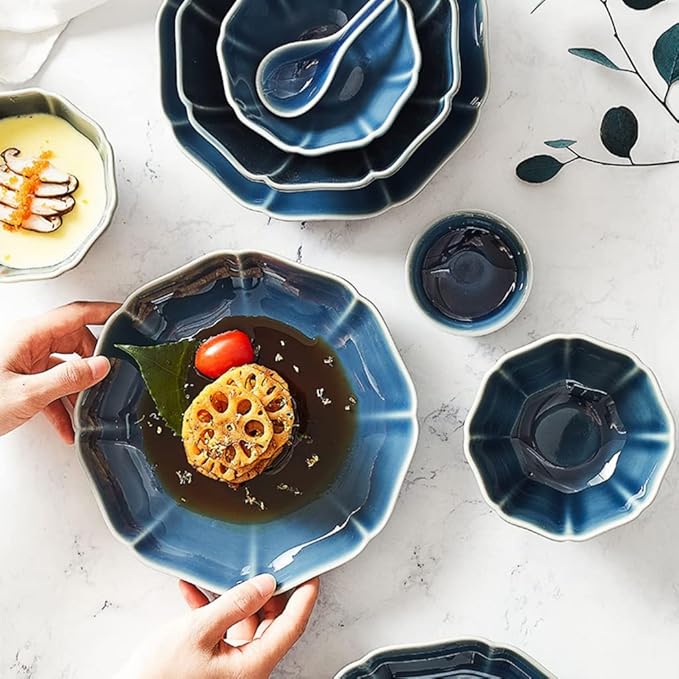 SONGCHAO Party Supplies Serving Plate Serving Dish Cold Dishes Polygonal Ceramic Plate Bowl Household Single Small Fresh Plate Dish Party Plates, 7.8 inch