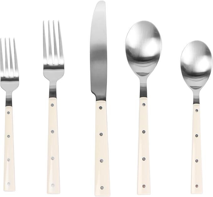 Soline Cream and Stainless Steel Flatware - Set of 20 Pieces