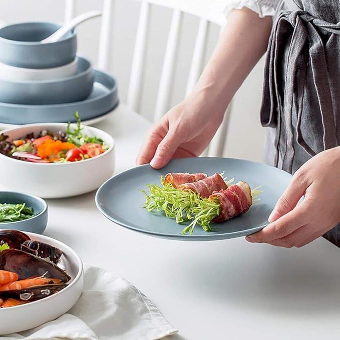 16 Pieces Dinnerware Set White and Blue Ceramic Tableware Set Service for 4 People,