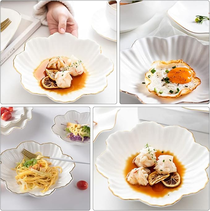 Homoyoyo Ceramic Food Serving Plate Set White Kitchen Storage Dish for Home Use for Appetizers and Dinner