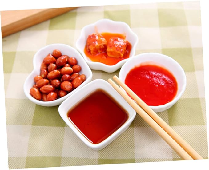 2PCS White Ceramic Dipping Dish Elegant Porcelain Appetizer Plates for Seasoning Sauce Desserts and Condiments Square Shape Lightweight Stackable Design