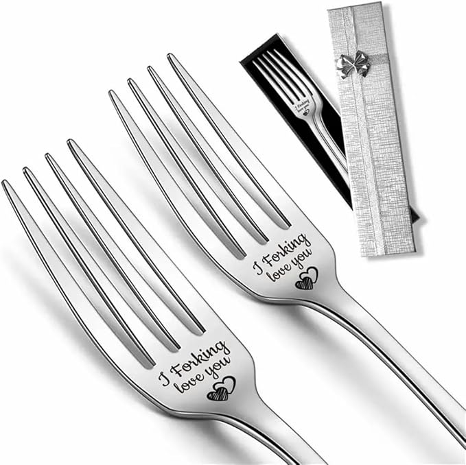 Engraved Ice Cream Spoon Gifts for Couple on Anniversary, 2 Pcs Personalized Coffee Spoon Stainless Steel, Couple Gifts for Him and Her on Valentines Day (Forks, i Forking Love You)
