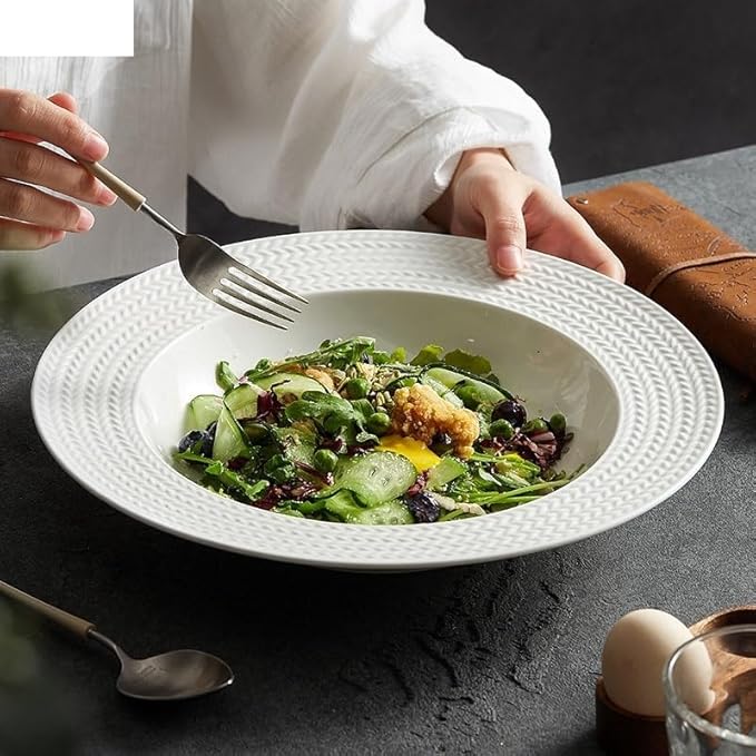 Kitchen Plates Dinner Plate Simple Ceramic Salad Plate Kitchen Restaurant Main Dish Plate Household Pure White Soup Bowl Creative Tableware Dinner Plate Restaurant Plates(A 8.75inch)