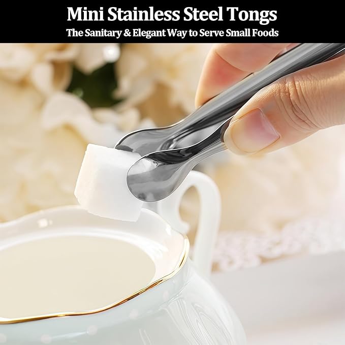 8 Pack Mini Sugar Tongs Stainless Steel Mini Serving Tongs Appetizer Tongs for Candy Buffet, Tea Party, Wedding Ice Tongs for Small Foods, Ice Cubes, Canapés