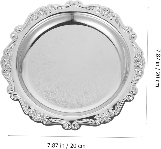 Sewroro Silver Serving Tray Round Iron Dessert Platter Snack Serving Platter for Home Entertaining and Jewelry Display