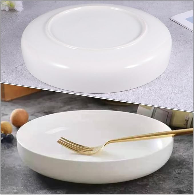 Ceramic Noodles Plate and Salad Appetizer Plate 21cm Glossy White Shallow Dish Porcelain Serving Platter for Pasta and Home Dining