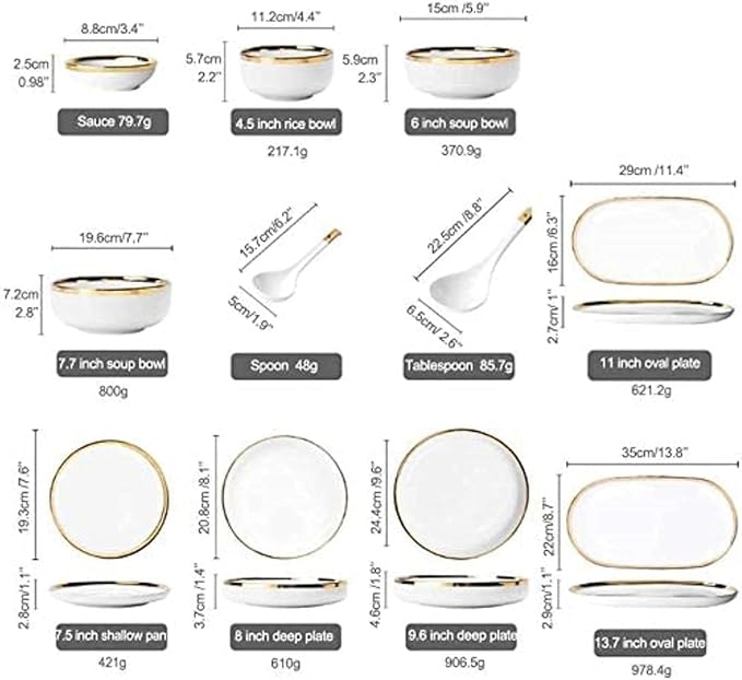 Dinnerware Sets - Luxury Gift Dishes Service Set, Dinnerware Sets Service for 2/4/6, Kitchen Plates and Bowls Sets White, Luxury Bone China Tableware(26Pcs), oujinmm2024327