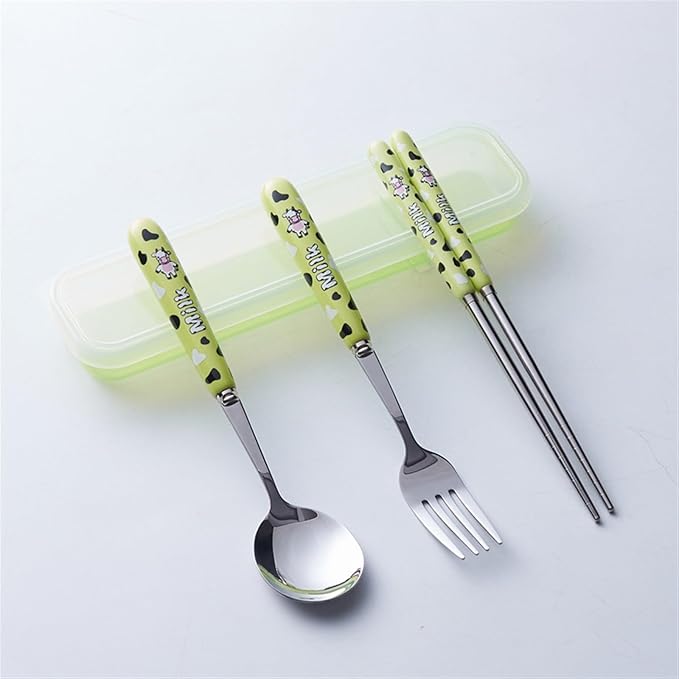 Cute Colorful Silverware Set, Milk Cow Series Ceramic Handle Dinnerware Set Flatware Kitchen Accessories Camping Travel Sets Fork Spoon Chopstick Portable Silverware Set with Case (Color : G