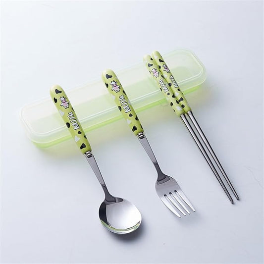Cute Colorful Silverware Set, Milk Cow Series Ceramic Handle Dinnerware Set Flatware Kitchen Accessories Camping Travel Sets Fork Spoon Chopstick Portable Silverware Set with Case (Color : G