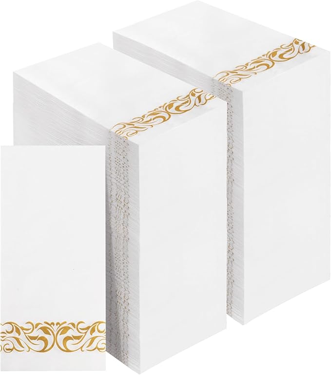 BESTVIP 400 Pack Disposable Paper Napkins,3-Ply Dinner Napkins with Gold Trim for Guests,Bathroom Paper Hand Towels Soft and Absorbent,Perfect for Christmas,Kitchen,Dinner,Party,Wedding or Event