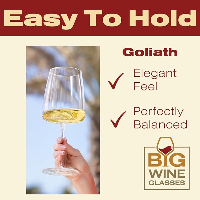 Goliath Giant Wine Glass - Premium Crystal Wine Glasses Set of 2 - Fits Entire 750 ml Bottle