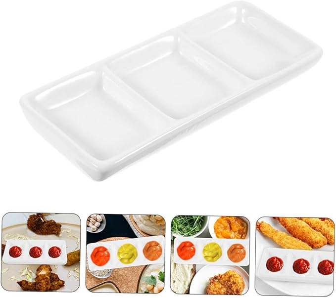 4Pcs Ceramic Serving Platter Compartment Sauce Dishes for Condiments Appetizers and Portions for Parties Gatherings and Everyday Use