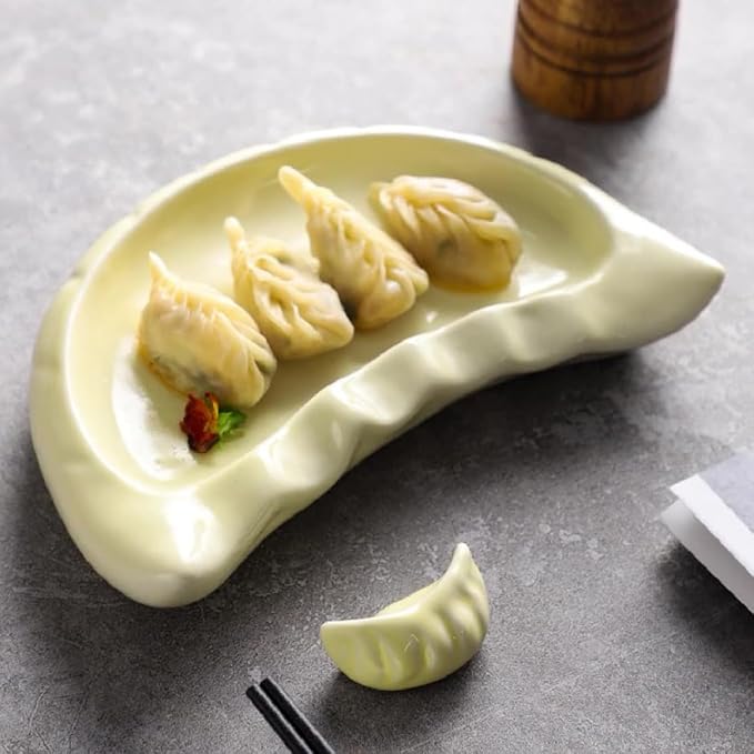 VALICLUD Ceramic Dumpling Shaped Plate Creative Tableware for Restaurants for Appetizers Snacks Desserts Spacious Design for Family Gatherings Dining Experiences