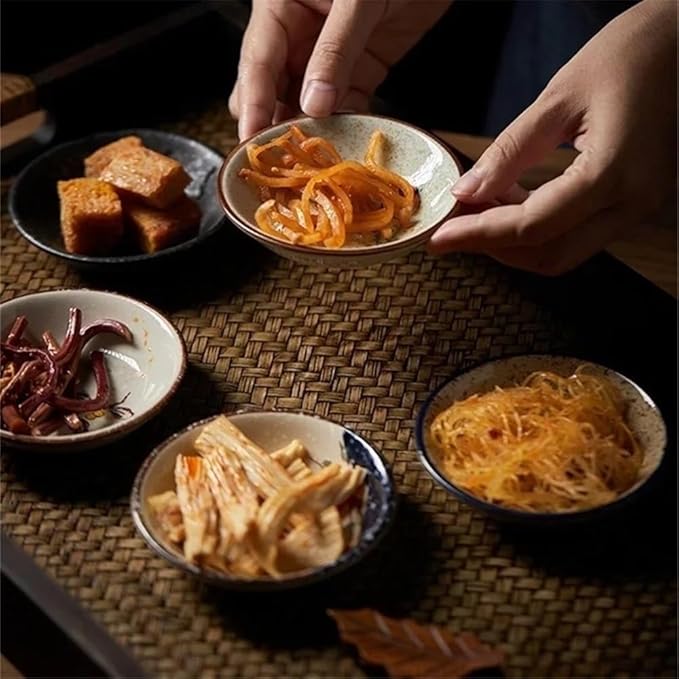 Appetizer Plates Soy Sauce Dipping Bowls, Round Small Plate Ceramic Dipping Bowl, Sauce Dish Tiny Bowls Side Dish for Condiment