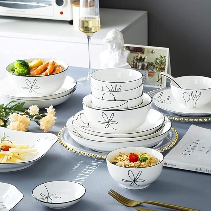 Dinnerware Set Dinner Party Tableware Service Set 60-Pieces Porcelain White Dinnerware Sets - Dinner Plates and Bowls Sets, Ceramic Dishes Set Service for 8/10/12, Creative Dinner Plates(60Pcs)