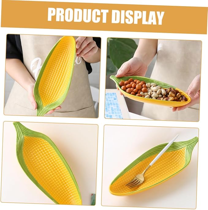 Cabilock Ceramic Corn Trays Handpainted Corn Cob Dinnerware for Bbq and Family Meals Unique Dipping Plate for Appetizers and Desserts Whimsical Serving Dish for Parties