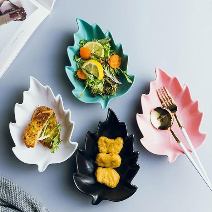 FAREWELL Dipping Bowls Leaf Shape Soy Sauce Dish Ceramic Soy Sauce Dish Appetizer Plate Condiment Sauce Bowl Salad Dessert Snack Appetizer Or Serving Condiment Appetizer Bowls (Color : A)