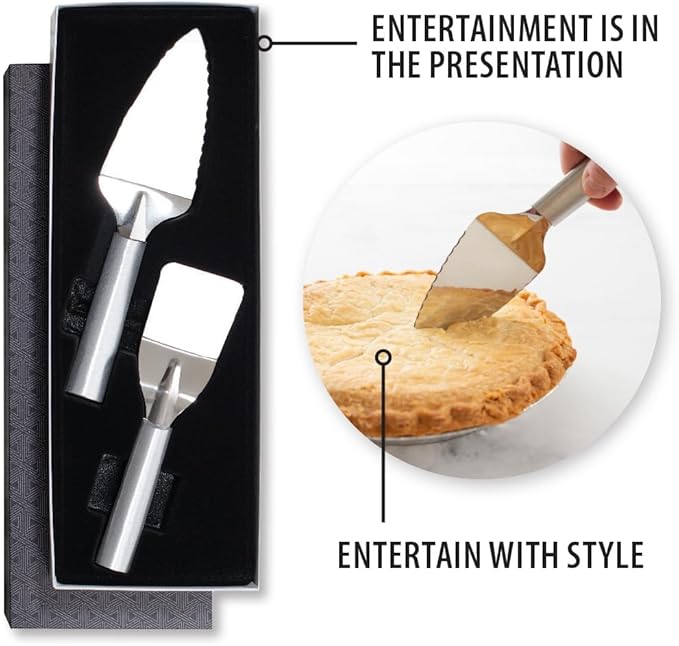 Rada Cutlery Serving Utensil Gift 2 Piece Stainless Steel Set With Aluminum Made in the USA, Silver Handle (S37)