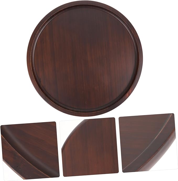 Bamboo Serving Tray Creative Wooden Pizza and Cake Display Tray Walnut Color Multi-use for Home Coffee Table and Events