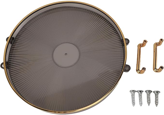 Dioche Elegant Round Serving Tray with Gold Handle and Golden - Multifunctional Display Tray for Fruits, Desserts, Snacks, and Decor (Smoky Gray)
