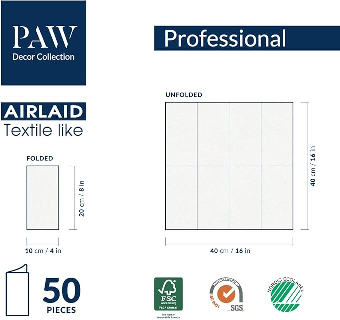 PAW - 50-Pack Disposable Cream Linen-Feel Guest Towels 8" x 4" Folded, European Quality Hand Towels, Elegant Dinner Napkins for Special Occasions - Wedding, Birthday, Holiday, Bridal Shower