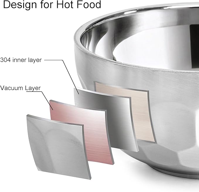 Okllen 6 Pack 18/8 Stainless Steel Snack & Soup Bowls, 15 Oz Non-slip Double-walled Insulated Set