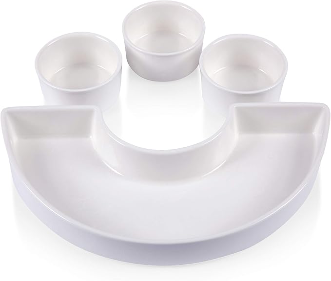 PICNIC TIME NFL Symphony Appetizer Serving Tray Set, Party Platter Set, Appetizer Plate, (Bamboo & White Ceramic)