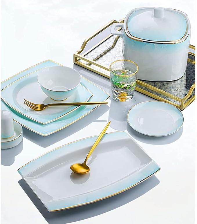 Dinnerware Sets - Luxury Dishes Service Set, 56/60Pcs Ceramic Dinnerware Set Bone China Tableware Dishes Plates Ceramic Combination Dinner Service Set Diner Set,60 Pieces