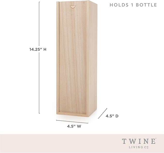 Twine Single Wooden Wine Gift Box with Sliding Lid, Champagne Gift Box, Perfect for Housewarming, Weddings, and Special Celebrations, Holds 1 Bottle, Wine Accessories, Paulownia Wood Storage Boxes
