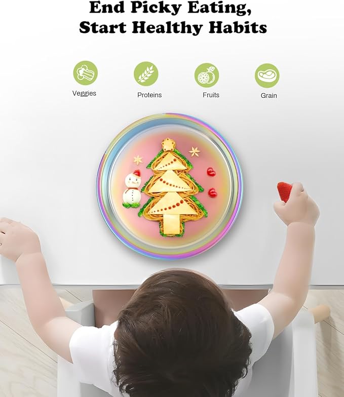 Stainless Steel Kids Plates 4 Packs, 8" Non Divided Toddlers Portion Control Plate, Non Toxic & BPA Free |Unbreakable |Dishwasher Safe Baby Snack Dish for Daycare Outings & Travel, Colorful