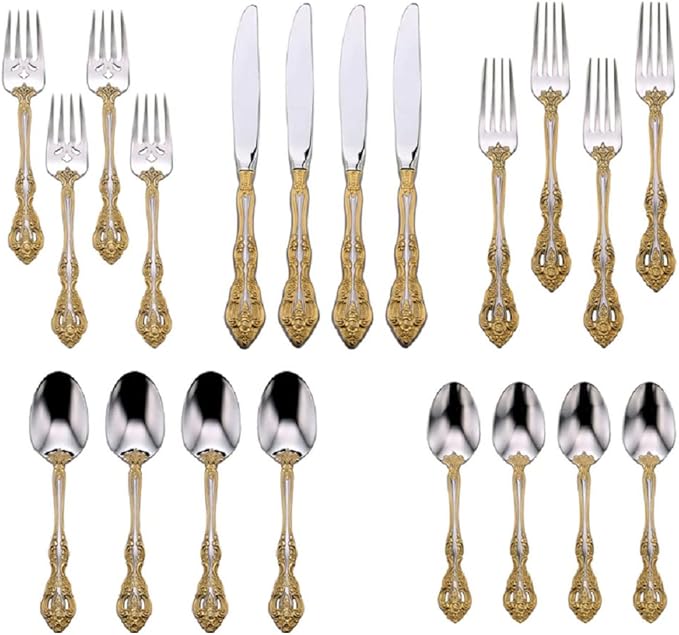 Oneida Golden Michelangelo 20 Piece Fine Flatware Set, 18/10 Stainless, Service for 4