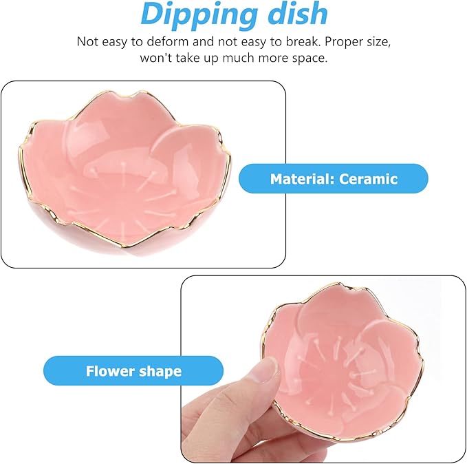 Soup Bowls, Rice Bowls, 2pcs Sauce Dishes Ceramic Seasoning Dipping Bowl Flower Shape Sushi Soy Dipping Bowl Appetizer Plates Serving Dish for Kitchen Home (Blue) Sushi Plates ( Color : Pink , Size :
