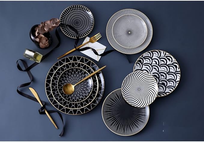 Kitchen Plates Dining Plate Ceramic Plate Sushi Plate Scratch-resistant Durable Porcelain Plate Soup Plate Ramen Bowl Restaurant Plates(A,Small)