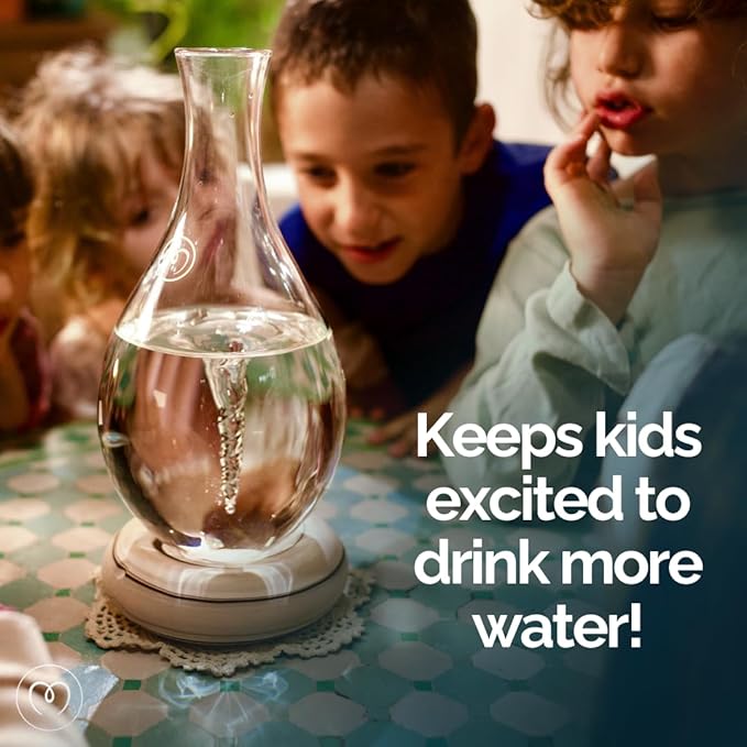 MAYU Swirl, Structured Water Device, 1.5 Liter Glass Pitcher, Rechargeable Ceramic Base (Graystone), Enhance Reverse Osmosis, Purified or Filtered Water, Vortex Oxygenates, Supports Cellular Hydration