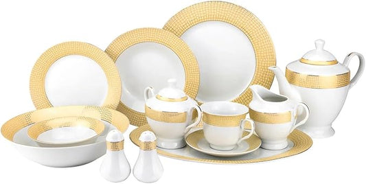 Euro Porcelain 57-pc Banquet Dinnerware Set, Luxury Porcelain Tableware, Service for 8 (1950G)