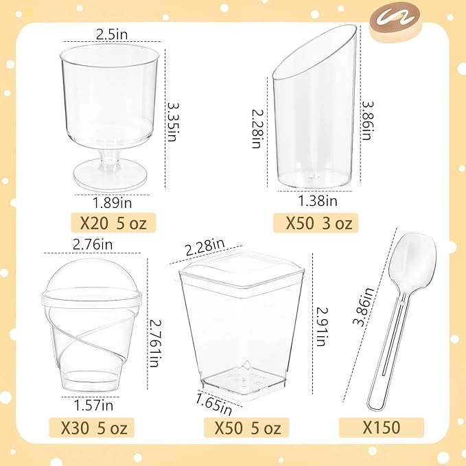 LifeIdeas 380 Pack Mini Dessert Cups with Spoons and lids, 5 oz Mini Clear Parfait Cups, Shooters Cups for Party, Round Yogurt Cups, Reusable Fruit Ice Cream Cake Pudding Cups