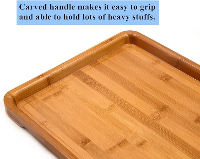 Bamber Large Bamboo Serving Tray Decorative Coffee Tea Platter 18 x 13 x 1.2 Inches